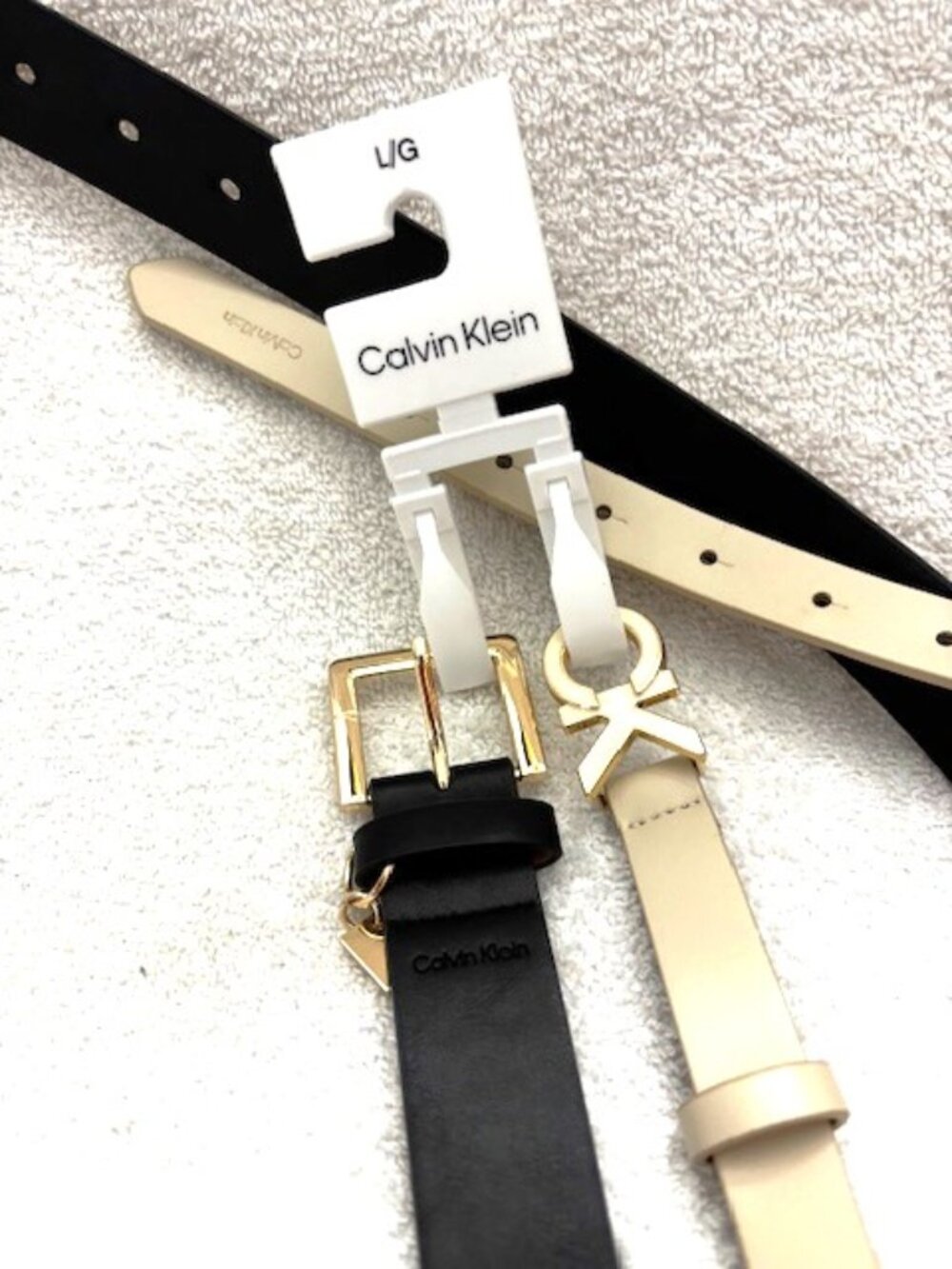 Calvin Klein 2-belt set - one off-white and one black NWT Size L